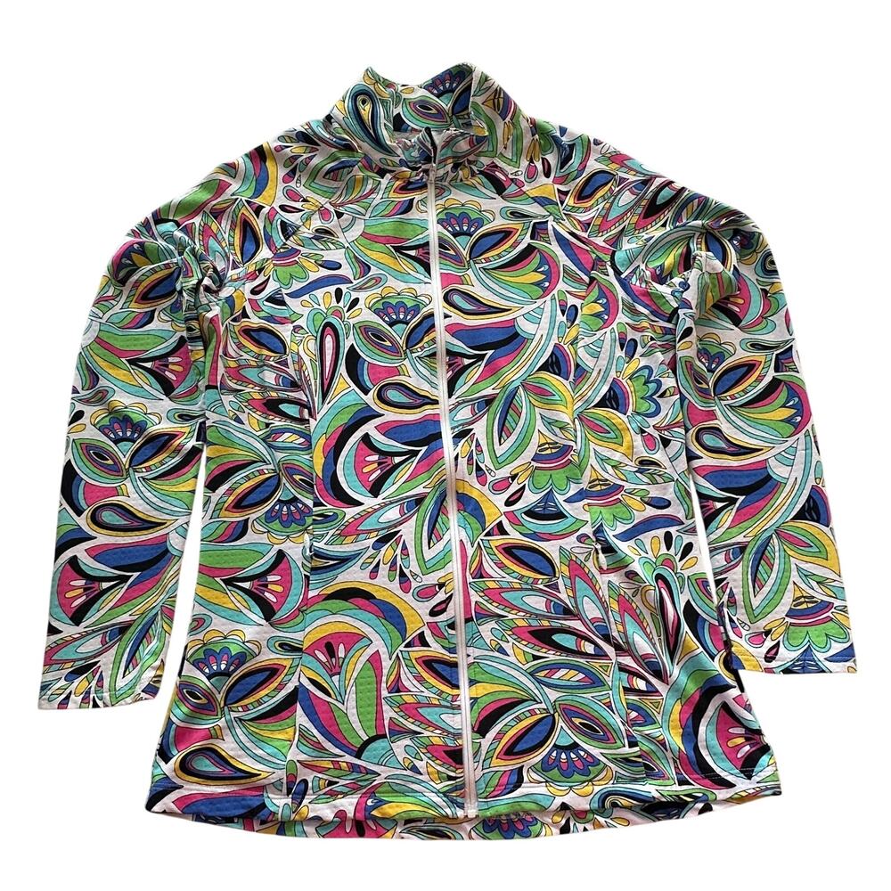 IBKUL Women’s Small Full Zip Golf Jacket Multicolor Print Long Sleeve Pockets